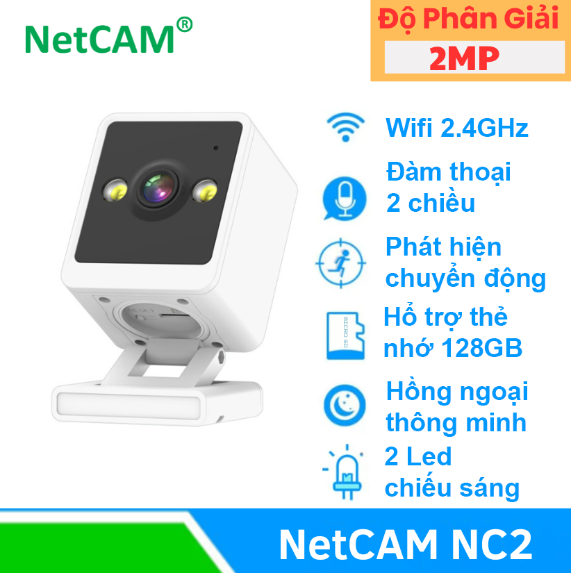 Camera WiFi Trong Nhà NetCAM NC2 2MP, Đế nam châm dễ dàng lắp đặt, Ghi hình màu Ban đêm - Hàng Chính Hãng