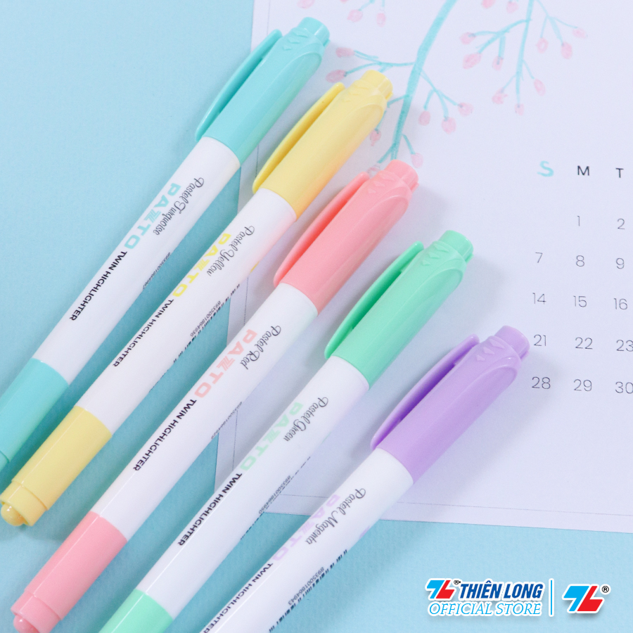 Bút dạ quang màu Pastel Thiên Long Pazto HL-016 - Bút dạ quang rửa được - Không để lại vết khi Photocopy (5 cây)