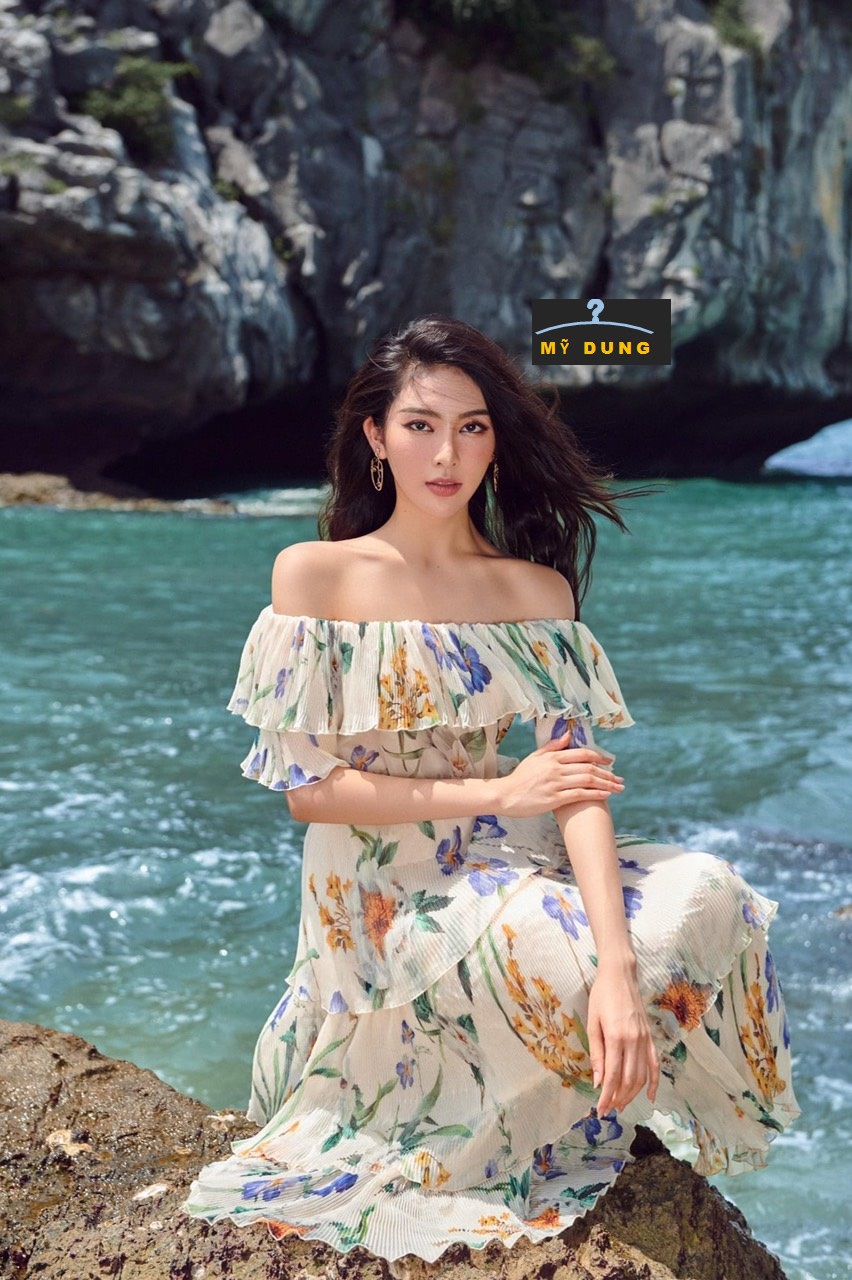 ĐẦM MAXI HOA DẬP LY TRỄ VAI- SIÊU SANG- NHẸ NHÀNG- GỢI CẢM