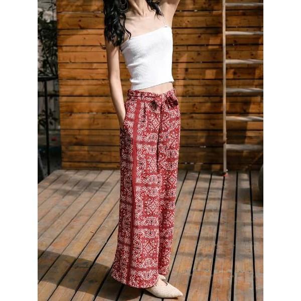 Quần Đỏ Hoạ Tiết Thổ Cẩm Boho Vintage