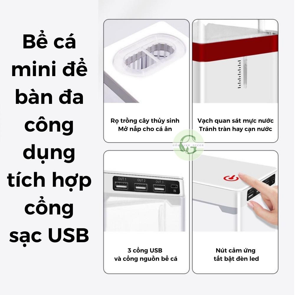 Bể Cá Mini FISH TANK Để Bàn Làm Việc Đa Chức Năng Hồ Thủy Sinh