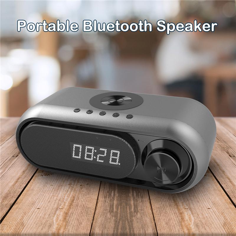 Loa Bluetooth di động Hộp âm thanh Loa siêu trầm Mini Rạp hát tại nhà với Đài FM Máy nghe nhạc MP3 Bộ sạc không dây Đồng hồ báo thức kỹ thuật số Màu sắc: trắng