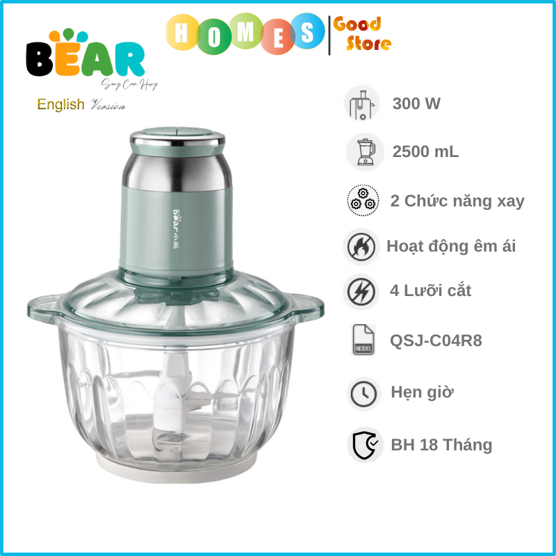 Máy Xay Thịt BEAR QSJ-C04R8 Cao Cấp Dung Tích 2.5L Công Suất 300W - Hàng Chính Hãng