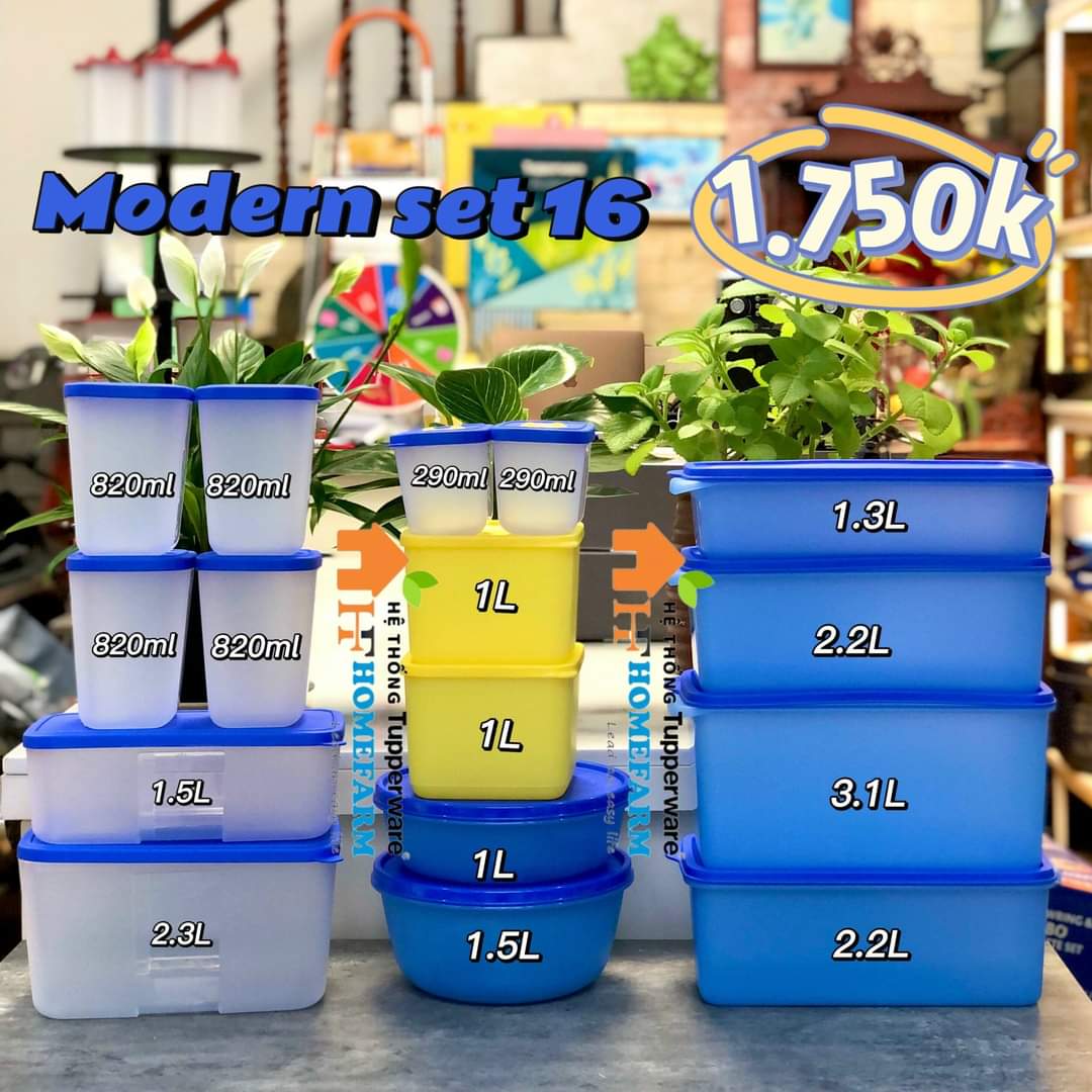 Bộ hộp trữ đông và mát Modern Set 16 hộp - Tupperware chính hãng