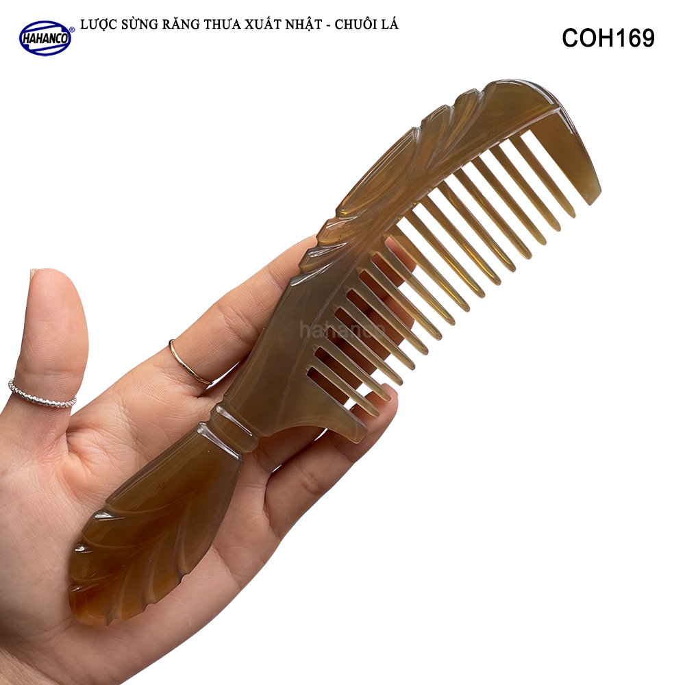 Lược Sừng Răng Thưa Chuôi Lá chải tóc, xoăn, rối, xù, mát xa đầu - COH169
