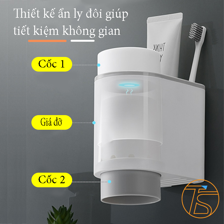 Kệ Nhà Tắm Dán Tường Để Bàn Chải Và Kem Đánh Răng E1905 Có Theo 2 Cốc
