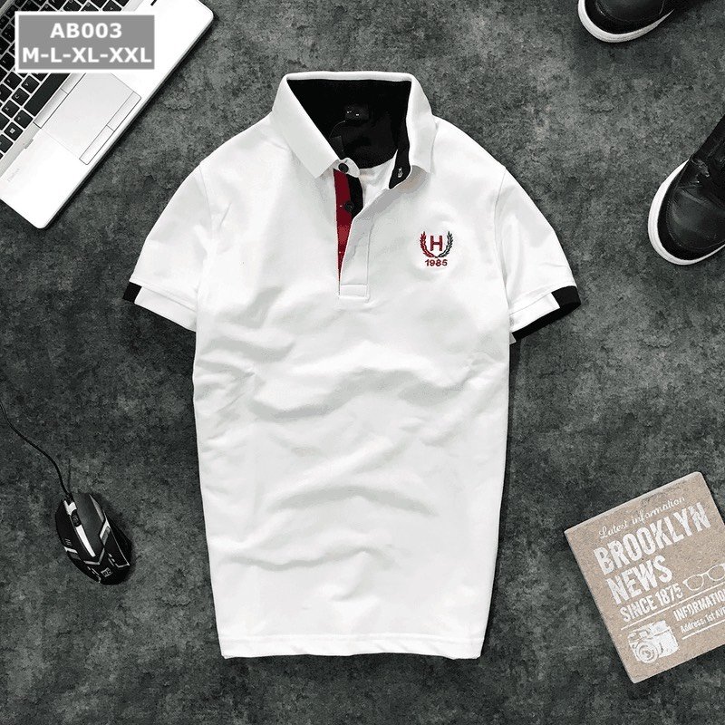 Áo thun nam cổ bẻ thêu logo bông lúa cao cấp AB003