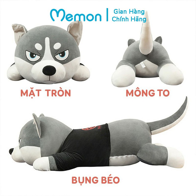 Gấu Bông Gối Ôm Chó Husky Cao Cấp Memon, Gối Ôm Chó Ngáo Nhồi Bông Khổng Lồ