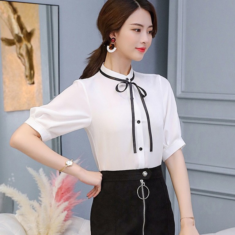 Áo kiểu nữ Haint Boutique, Áo kiểu chất kate lụa tay lỡ cổ trụ thời trang công sở cho phái nữ S45