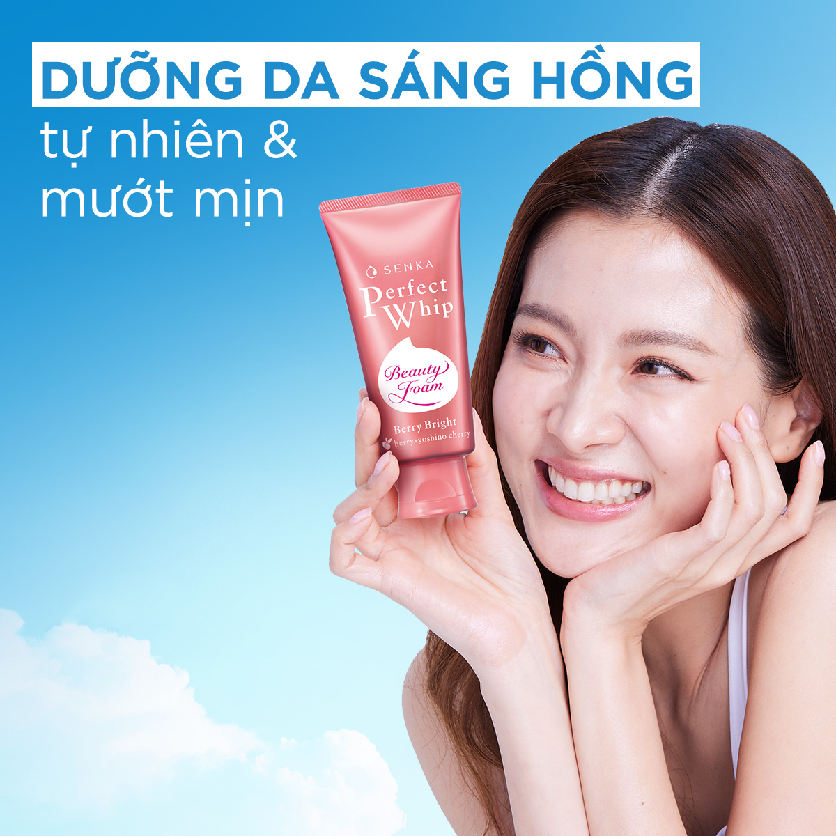 Sữa rửa mặt dưỡng da sáng hồng Senka Perfect Whip Berry Bright 100g