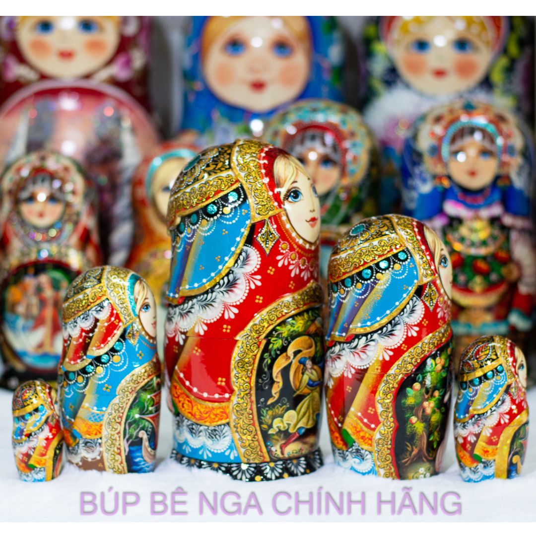 BỘ BÚP BÊ NGA MATRYOSHKA 5 LỚP 20CM CAO CẤP KHẮC CHẠM NỔI HOA VĂN "PHƯỢNG HOÀNG LỬA" CỰC ĐẸP VÀ SANG TRỌNG