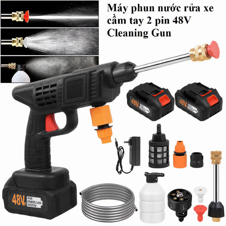 Máy rửa xe ô tô, xe máy gia đình áp lực cao dùng pin cầm tay, công suất 400w 2 pin 48v (Tặng kèm 1 món quà tri ân)- Hàng chính hãng
