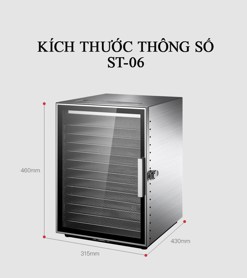 Máy Sấy Hoa Quả Thực Phẩm Inox 12 khay - ST06