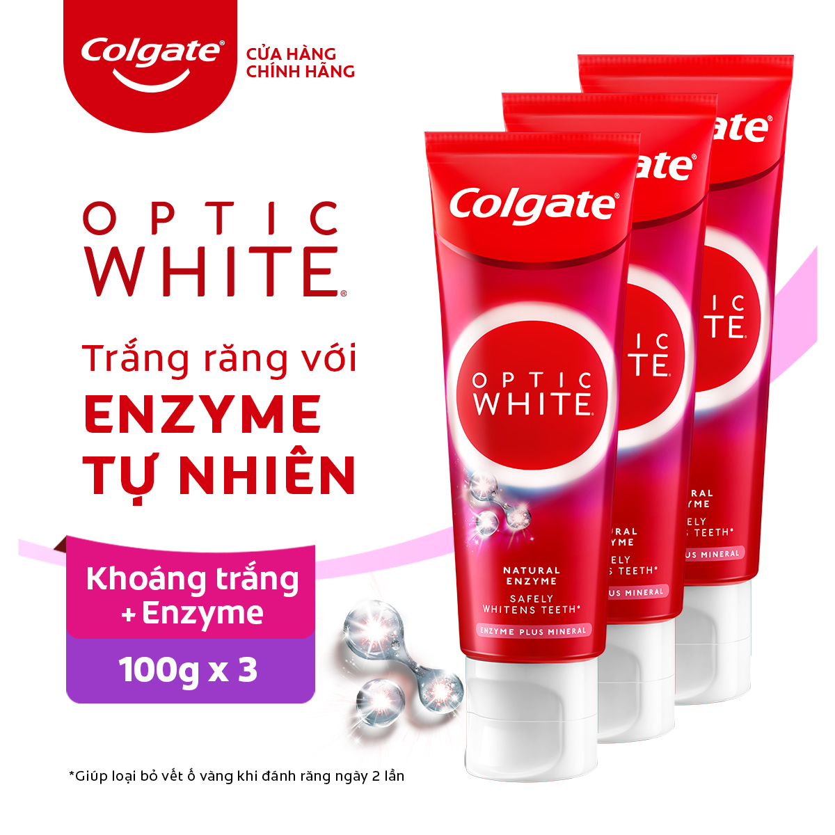 Bộ 3 Kem Đánh Răng Colgate trắng răng Enzyme Plus Mineral làm trắng răng an toàn 80g/tuýp