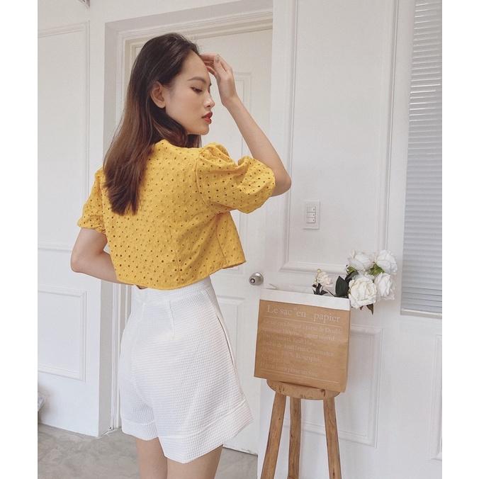 Áo croptop hoa thêu cột nơ REVERCLOTHINGS Smiley Top