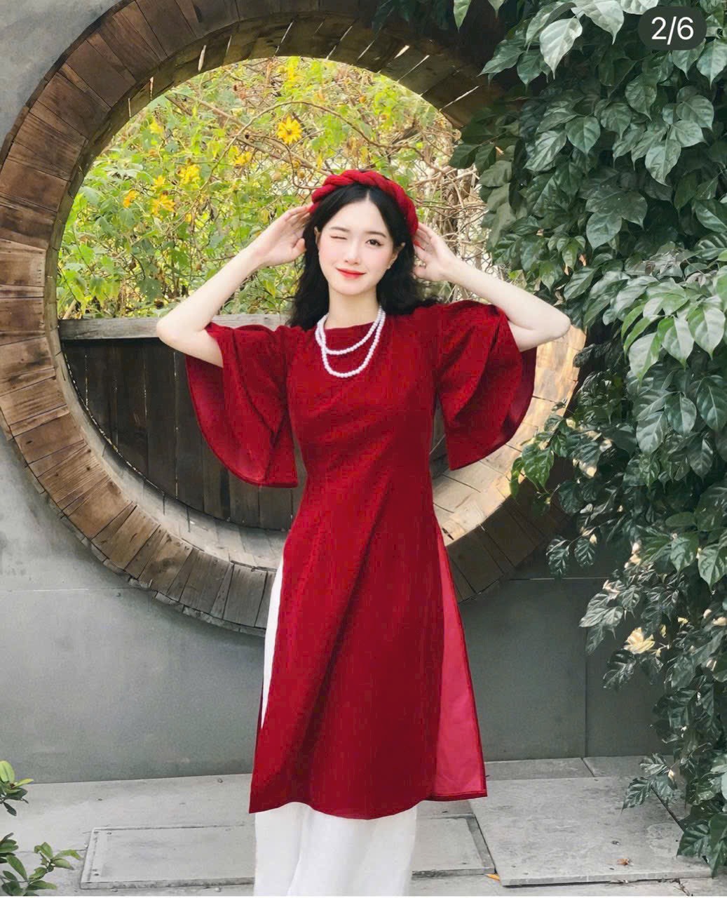 SÉT ÁO DÀI NHUNG TAY BÈO 2 LỚP KÈM QUẦN TUYẾT NHUNG MÀU Y HÌNH