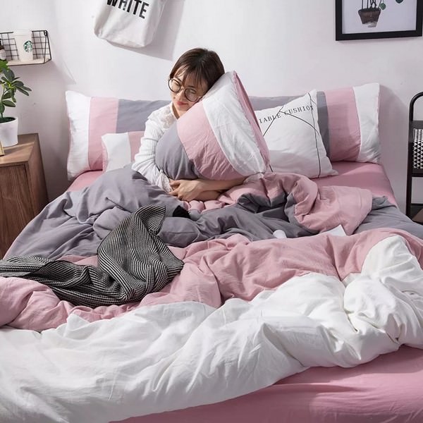 Bộ Chăn Ga Gối Cotton 3 Màu Đũi Model 2019 Muji CD1928 - Hồng Ghi