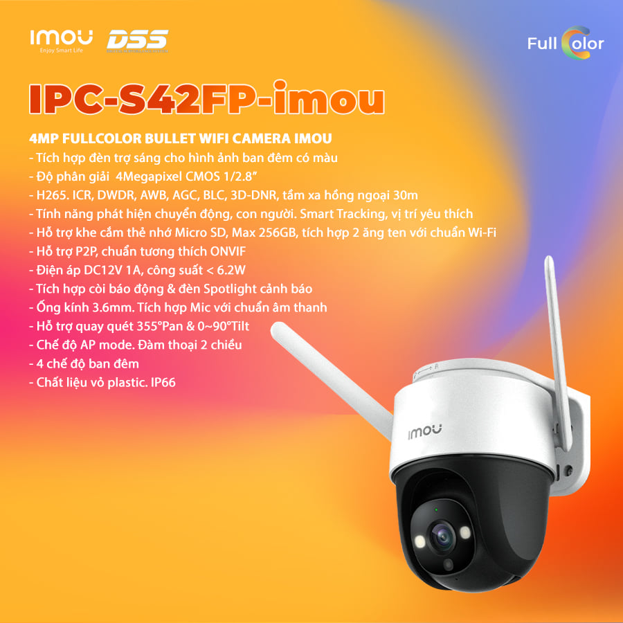 Camera imou Cruiser IPC-S42FP 4.0 Megapixel, Fullcolor có màu ban đêm, có đàm thoại hai chiều, chế độ hồng ngoại thông mình - Hàng chính hãng