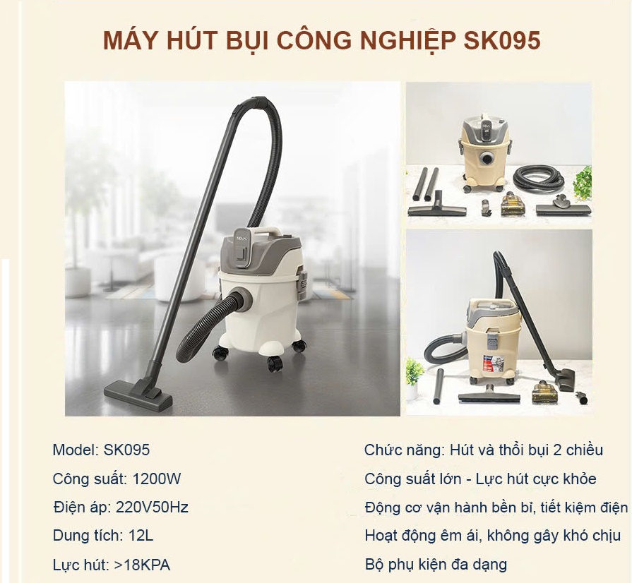 (MODEL NEW) Máy Hút Bụi Seka SK095 – Công Suất 1200W, Hút Mạnh, Chạy Êm, Siêu Bền - Hàng Chính Hãng