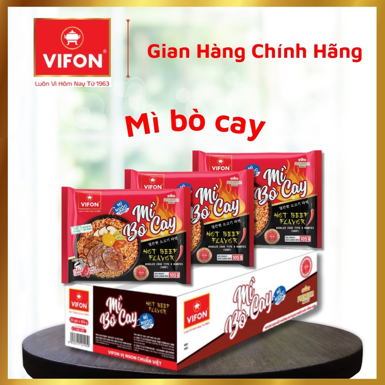 Thùng 24 Mì Bò Cay VIFON (105g / Gói)