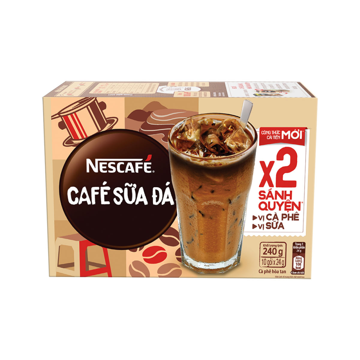 Hình ảnh Cà phê hòa tan Nescafé 3in1 cà phê sữa đá (Hộp 10 gói x 24 g)