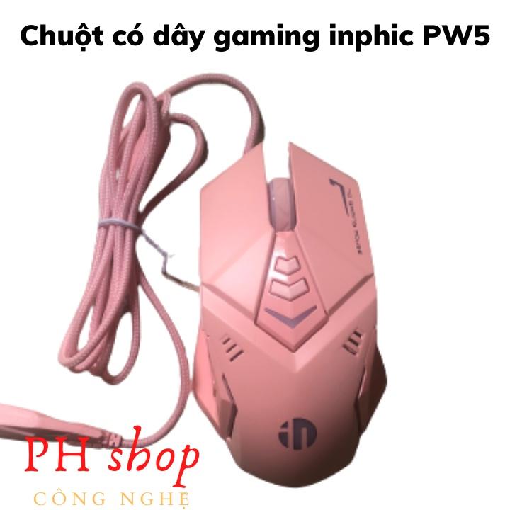 Chuột chơi game có dây Inphic PW5 màu hồng siêu cute hỗ trợ điều chỉnh DPI 4 tốc độ lên đến 4800