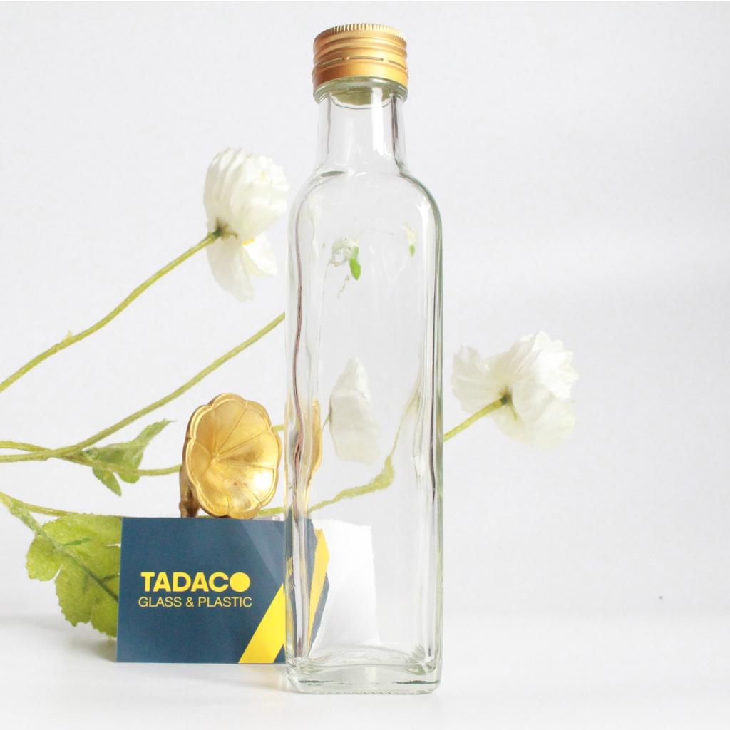 Chai thủy tinh 250ml Chai đựng mật ong, chất lỏng 250ml nắp nhôm vàng