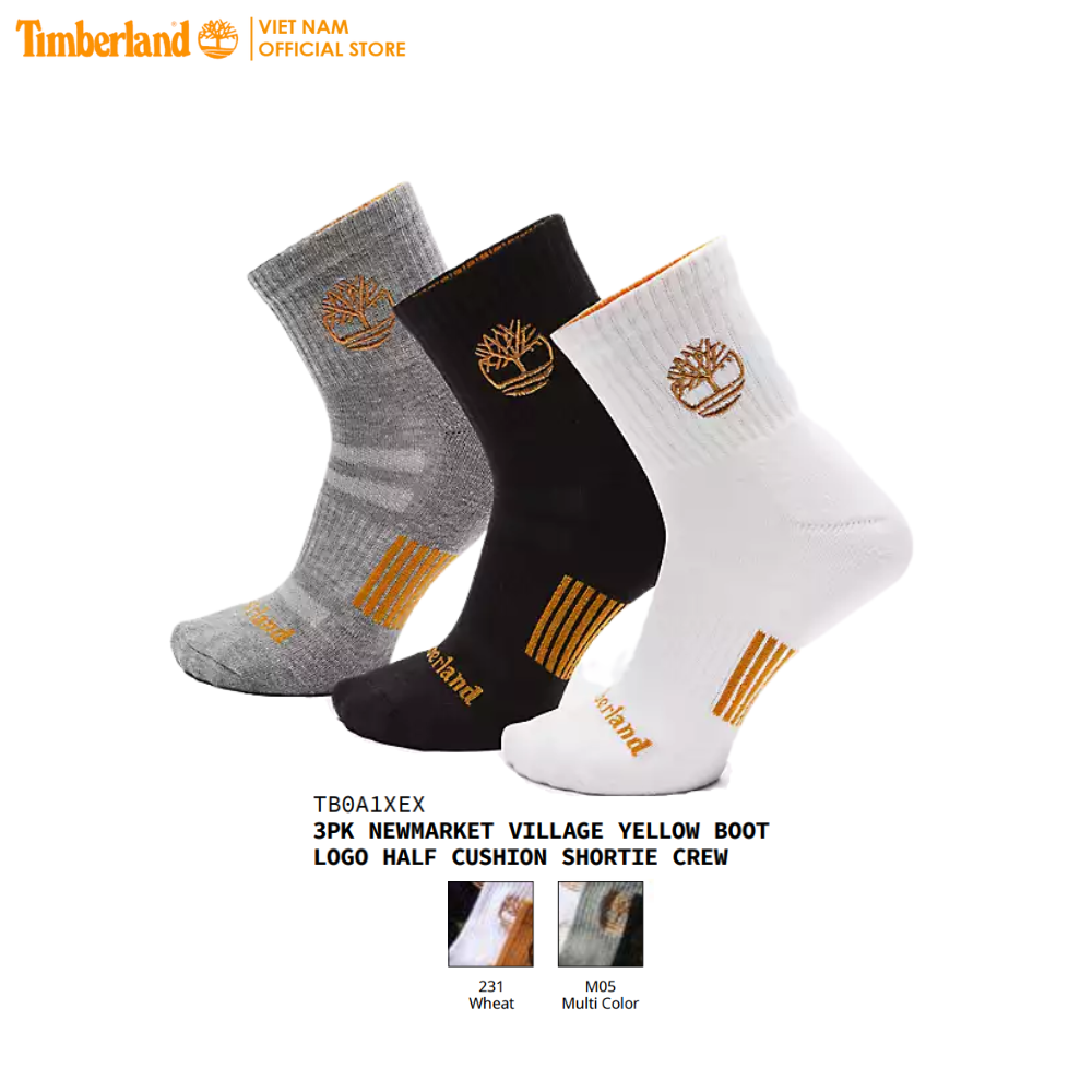 Timberland Combo 3 Đôi Vớ Nam - 3 Pair Pack Yellow Boot Logo Half Cushion Shortie Crew TB0A1XEX