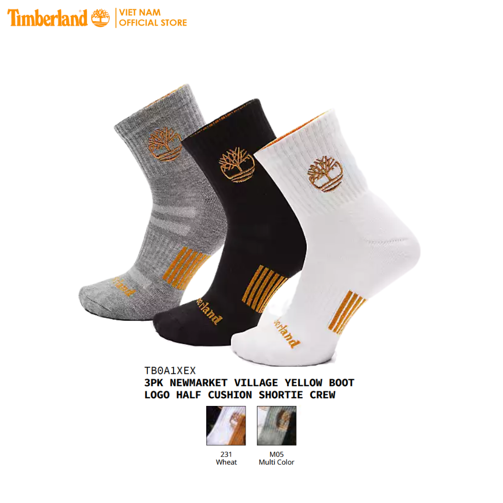 [Original] Timberland Combo 3 Đôi Vớ Nam - 3 Pair Pack Yellow Boot Logo Half Cushion Shortie Crew TB0A1XEX