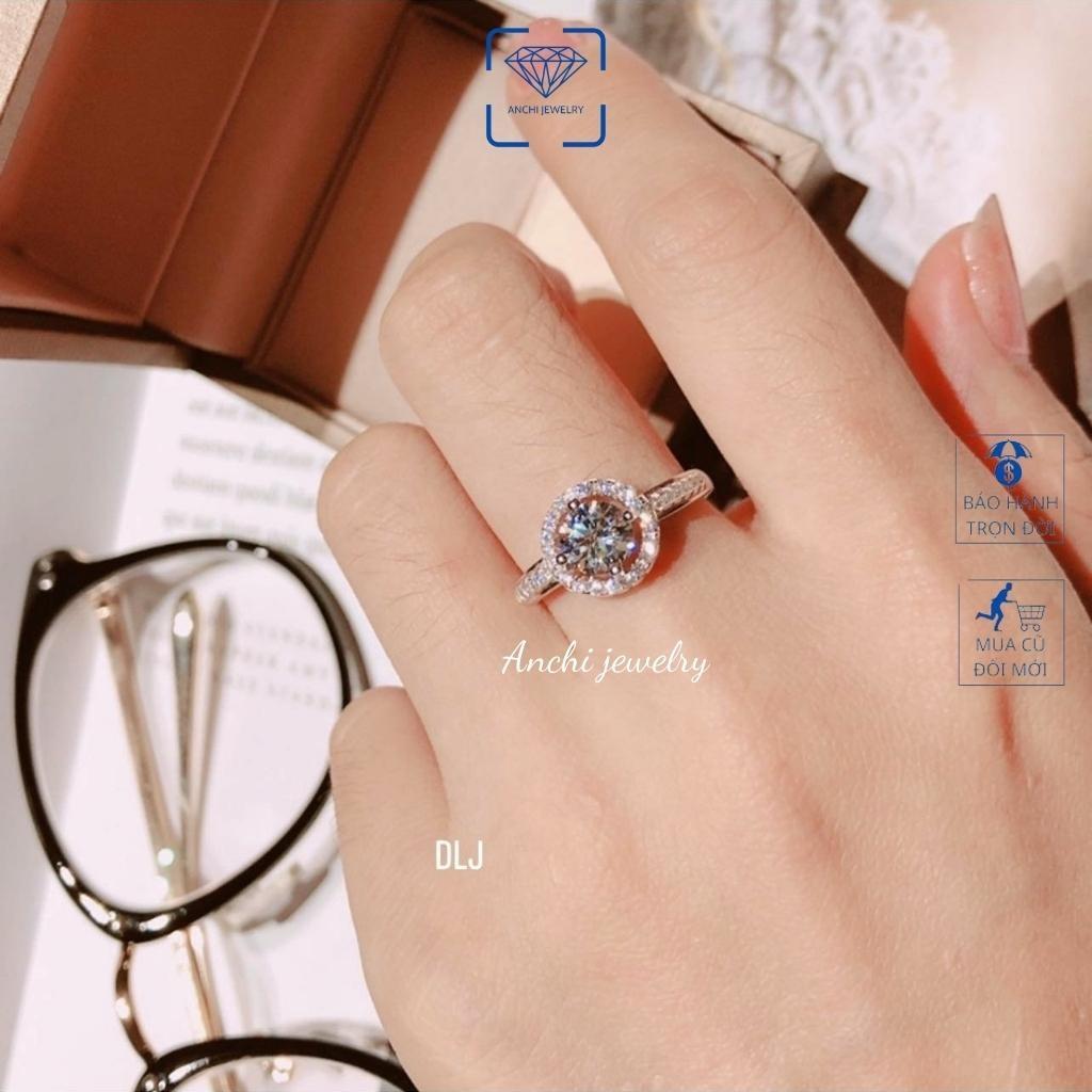 Nhẫn bạc đá to trắng sang chảnh cho nữ, Anchi jewelry