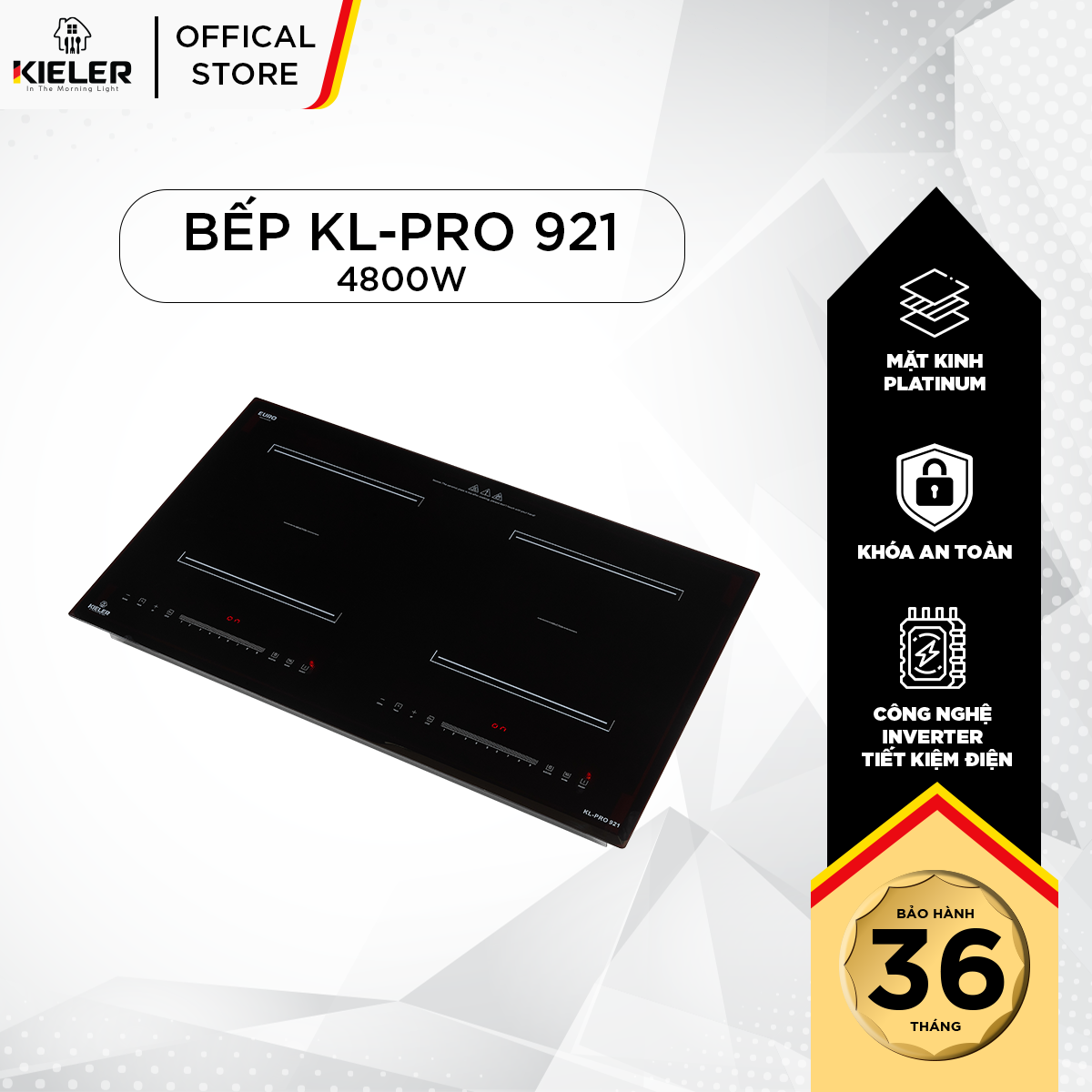 Bếp điện từ đôi Kieler KL-Plus 921 mặt kính Euro Kieler Platinum, Bếp điện từ có chế độ cảm ứng chống tràn 4800W - Hàng Chính Hãng