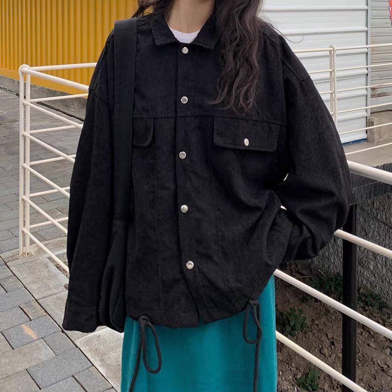 Áo Khoác Nhung Cổ Sơ Mi Oversize