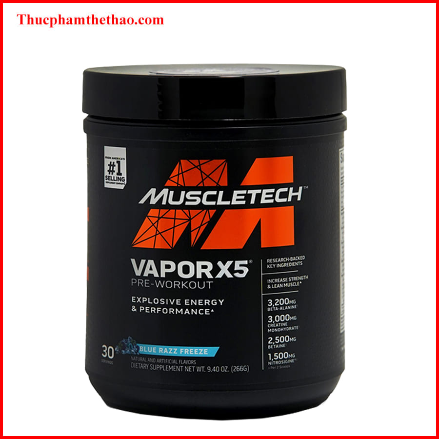 Thực phẩm bổ sung Pre-Workout Vapor X5 của MuscleTech - Nhãn đen mới mạnh mẽ - Hỗ trợ tăng sức mạnh, sức bền, tăng sự tập trung tỉnh táo cho người tập luyện thể hình và thể thao – 30 lần dùng