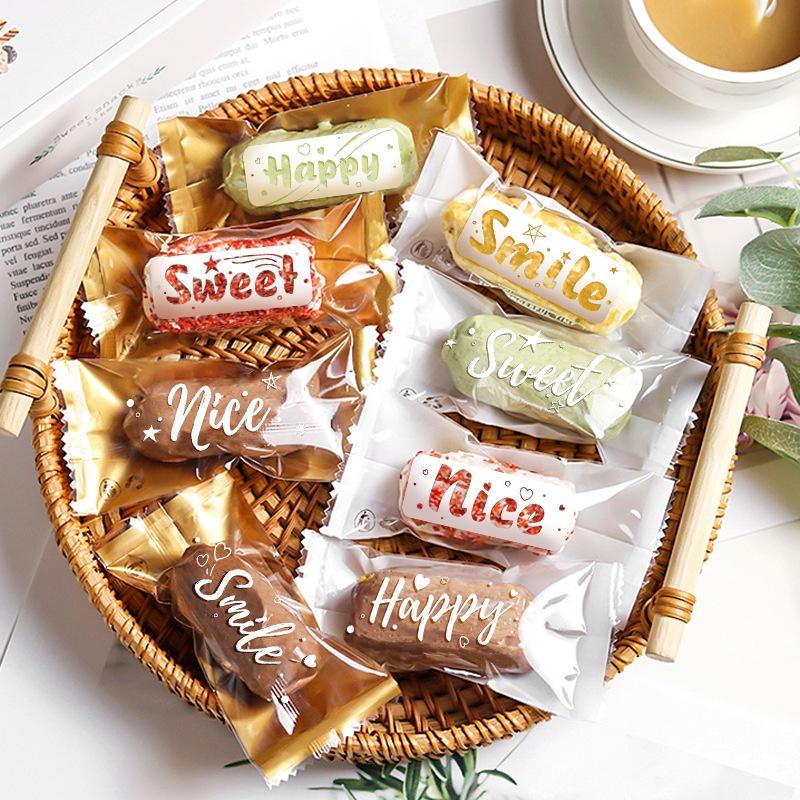 Bao bì kẹo, túi đựng bánh, hoạt tiết chữ tiếng anh 4 in 1 kích thước 5x11 - VUA BAO BÌ