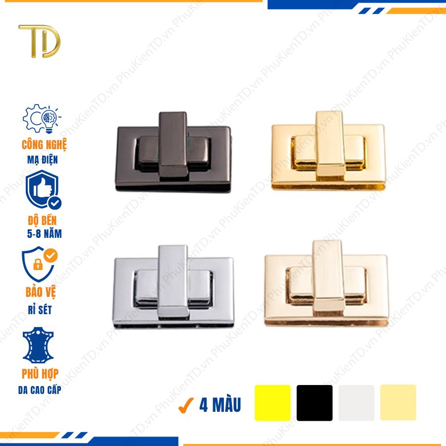 Khóa gài túi xách, Khóa xoay túi xách, Khóa kim loại hình chữ nhật túi xách mạ điện độ bền 5-8 năm