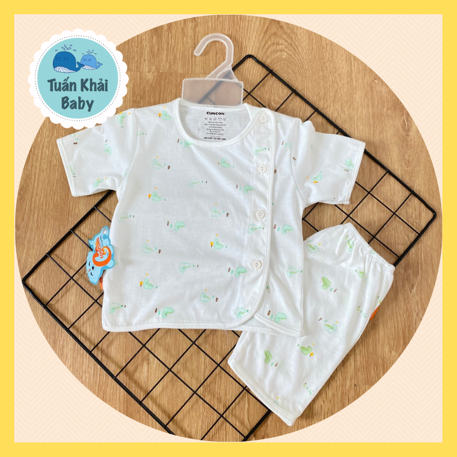 Bộ Quần Áo sơ sinh (1bộ) cotton cao cấp CUNCON | Mẫu Tay Ngắn Họa Tiết Cài Lệch | Size 1,2,3 cho bé sơ sinh - 9kg