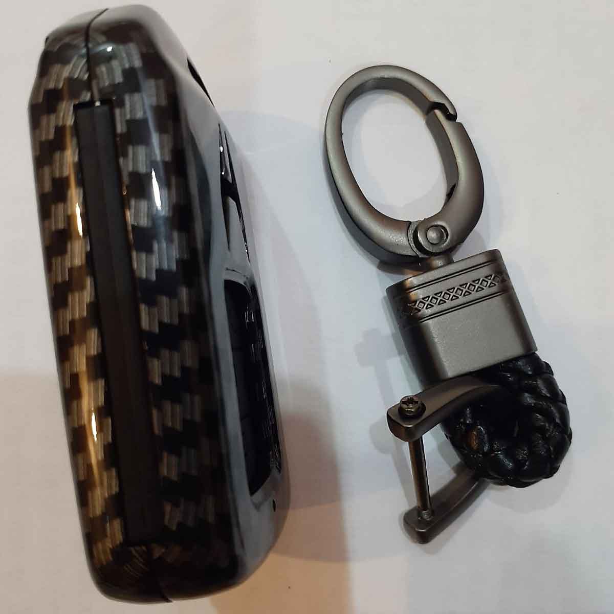 Ốp Chìa Khóa Ô Tô Cacbon, Kèm Móc Treo Inox Cho Xe - Civic 2019-2020 Bản 4 Nút