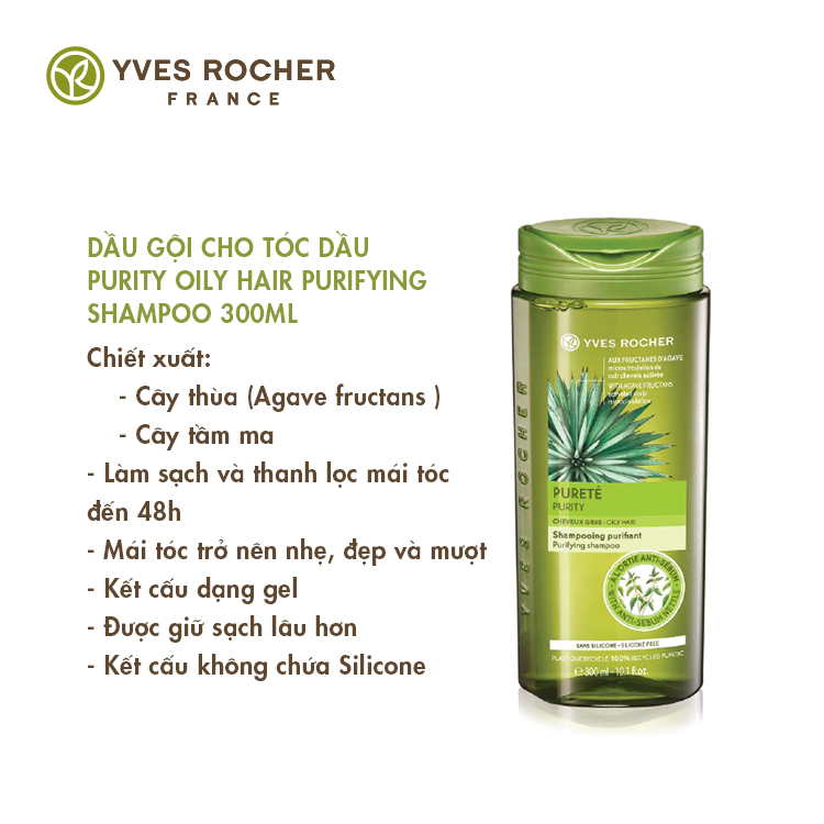 Dầu Gội Dành Cho Tóc Dầu Yves Rocher Purity Oily Hair Purifying Shampoo 300ml