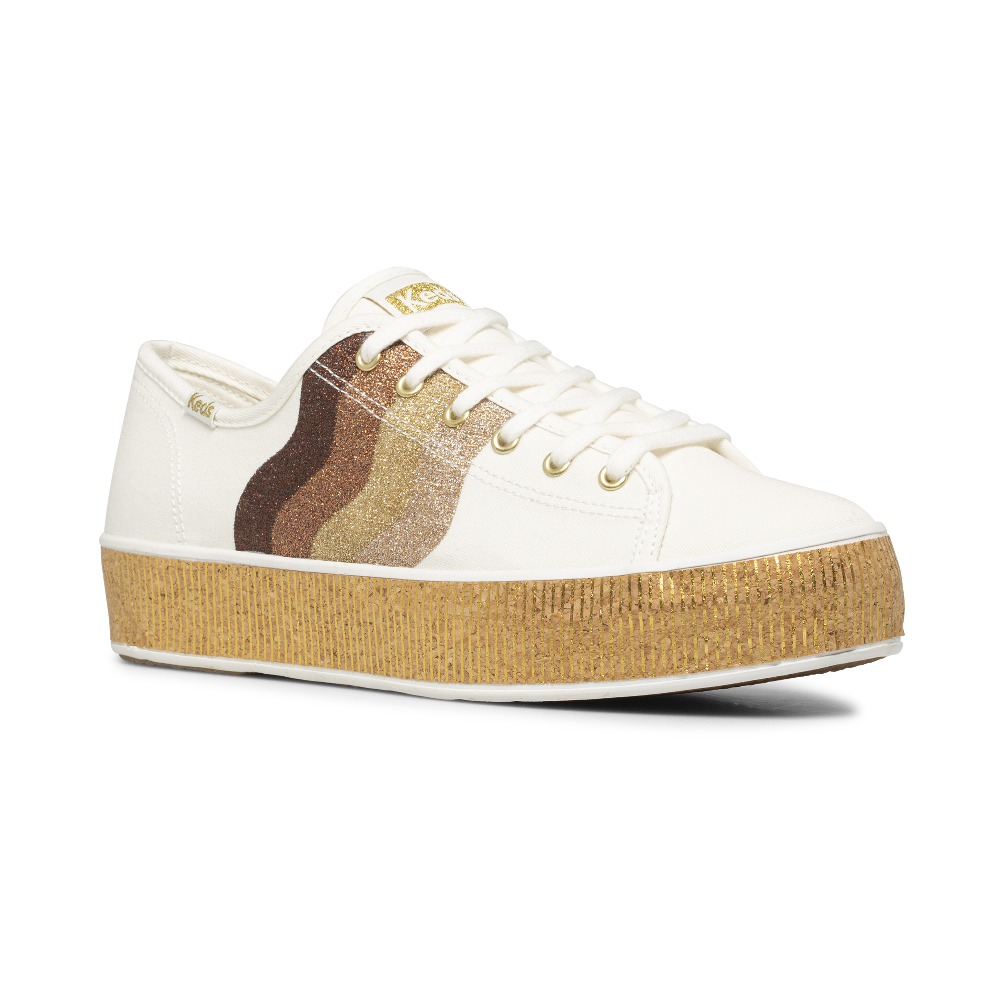 Giày Thể Thao Keds Nữ- Triple Kick Glitter Deco Canvas White- KD065997