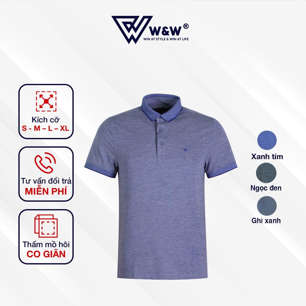 Áo Thun Polo Nam W&amp;W Dáng Regular Fit- Cổ Áo Không Chân Phối Màu Khác Biệt, Chất Liệu Thoáng Mát, Thấm Hút Tốt WPO77R