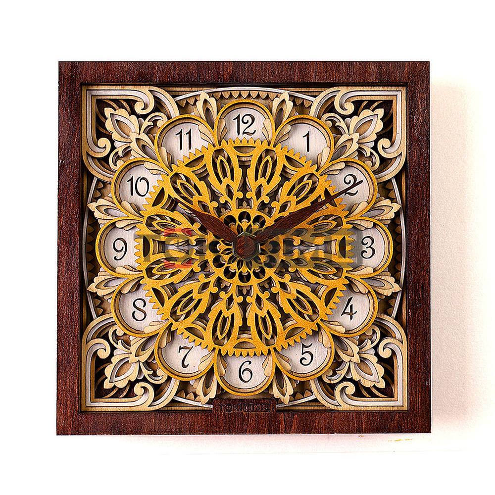 Đồng Hồ Để Bàn Gỗ Nghệ Thuật 3D - Khắc Laser - Kim Trôi Không Ồn