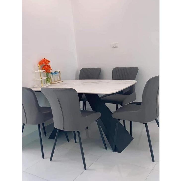 Bộ bàn ăn chân A 1m6 + 6 ghế Royal mặt đá ceramic Thương hiệu Nội Thất Bình Long
