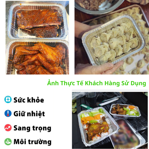 Combo 100 - 200 Khay Nhôm, Khay Giấy Bạc 1 Ngăn 600ml Có Nắp, Đựng Thực Phẩm, Đồ Nướng,Tiện Lợi - Egreen Dùng 1 Lần
