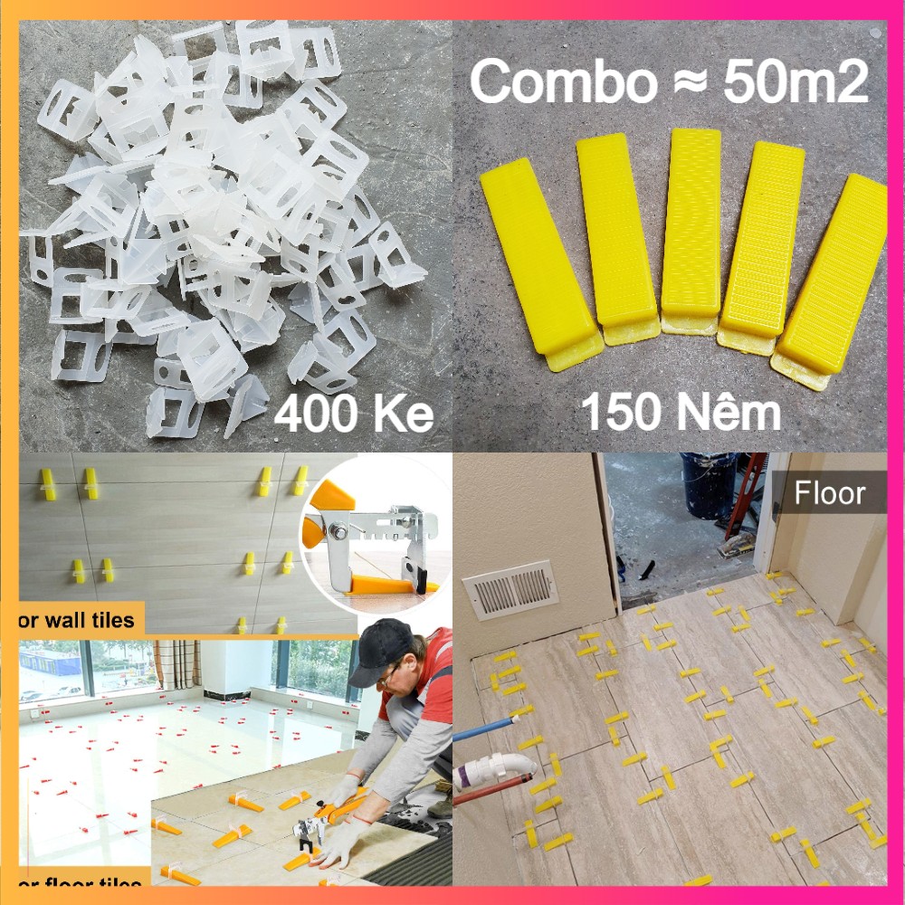 [Lát Tầm 50m2] Combo 550 Ke Lát Gạch Gồm 400 Ke Móc Và 150 Nêm Chốt - Bằng Nhựa PP Nguyên Sinh - Nhiều Kích Thước Mạch