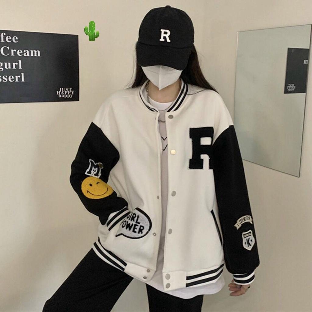 Áo Khoác Bomber Varsity Jacket in chữ R Girl Power cá tính form Unisex