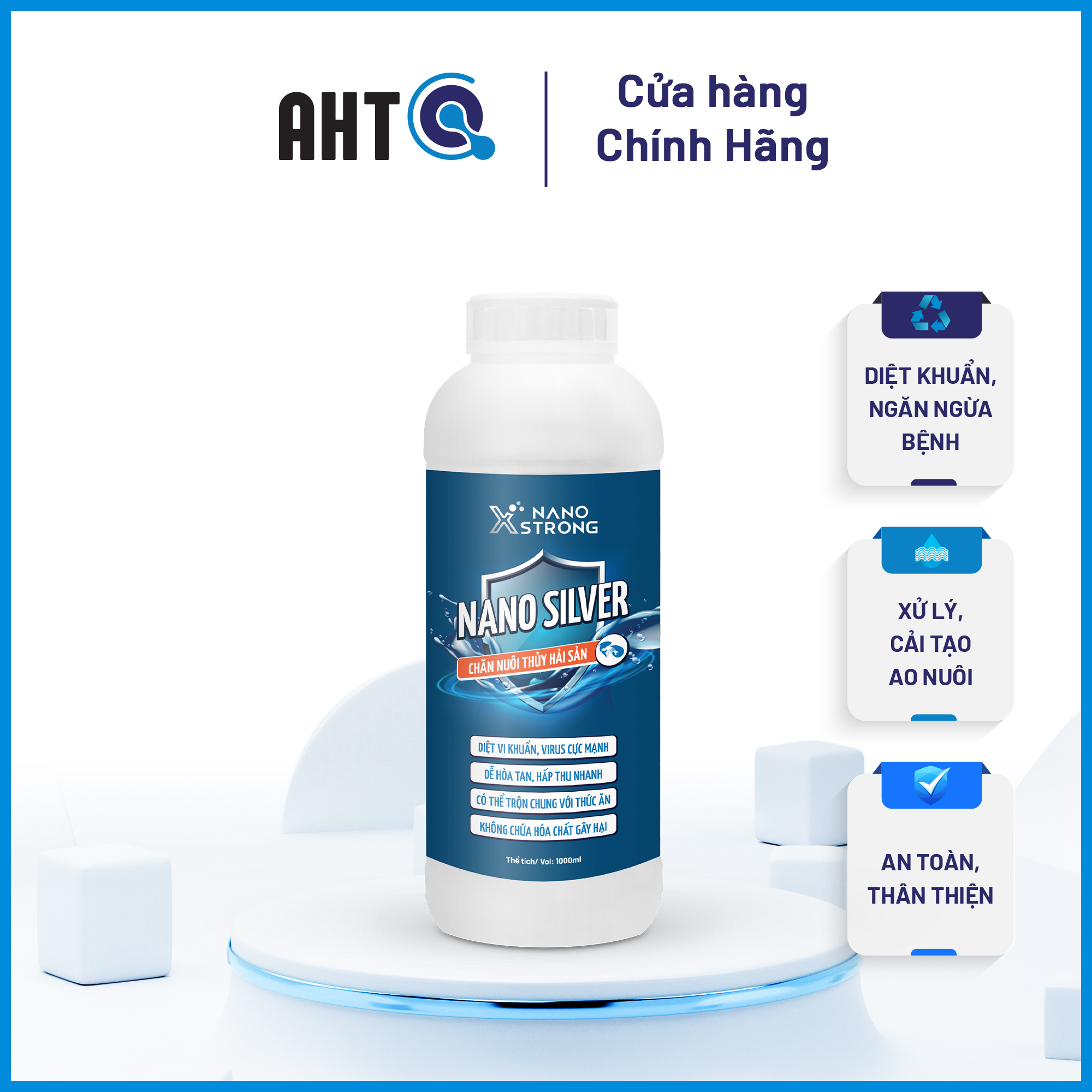 NANO BẠC NANO XSTRONG NANO SILVER THUỶ SẢN AHT CORP TRỊ NẤM CHO CÁ CẢNH, LÀM TRONG NƯỚC BỂ CÁ, AO NUÔI, KHỬ MÙI HÔI TANH, XỬ LÝ NƯỚC CHAI 1000ML