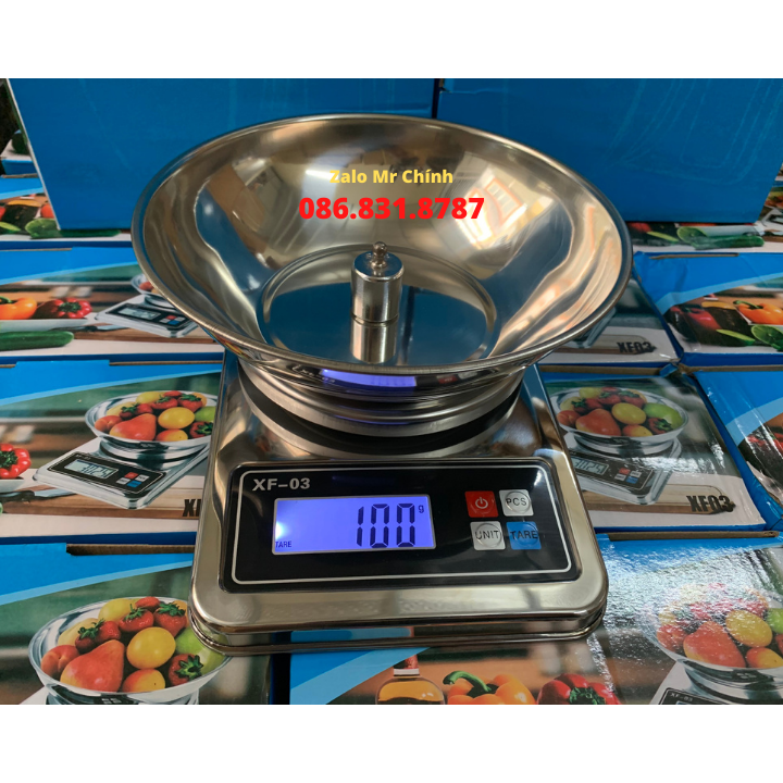 Cân Điện Tử Nhà Bếp Chính Xác Cao 0.1g - 3kg FX03 INOX Không Gỉ. Cân Làm Bánh Độ Chính Xác Cao Kèm 2 Viên pin AA. Kèm Tô Inox