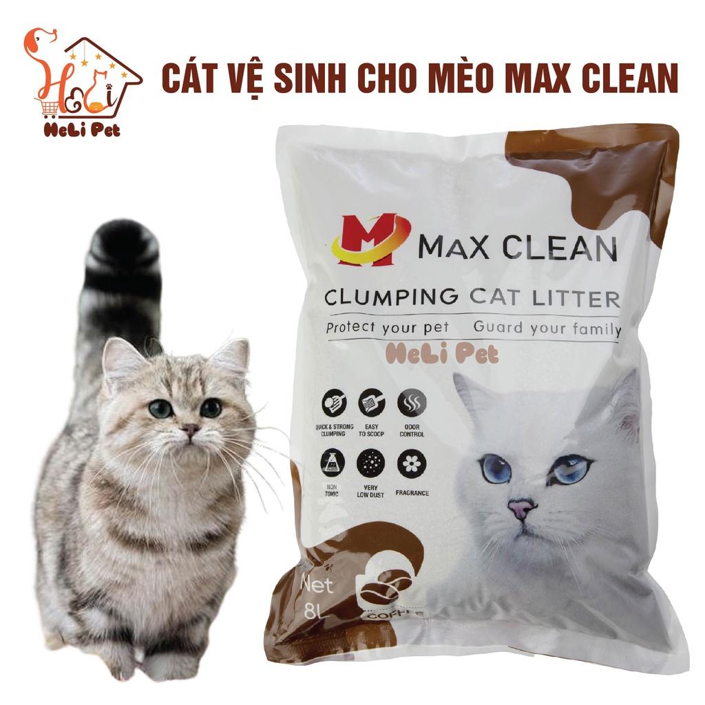 Cát Vệ Sinh Cho Mèo Max Clean Hương CAFE Siêu Vón Siêu Ít Bụi 4Kg/ Bịch- HeLiPet