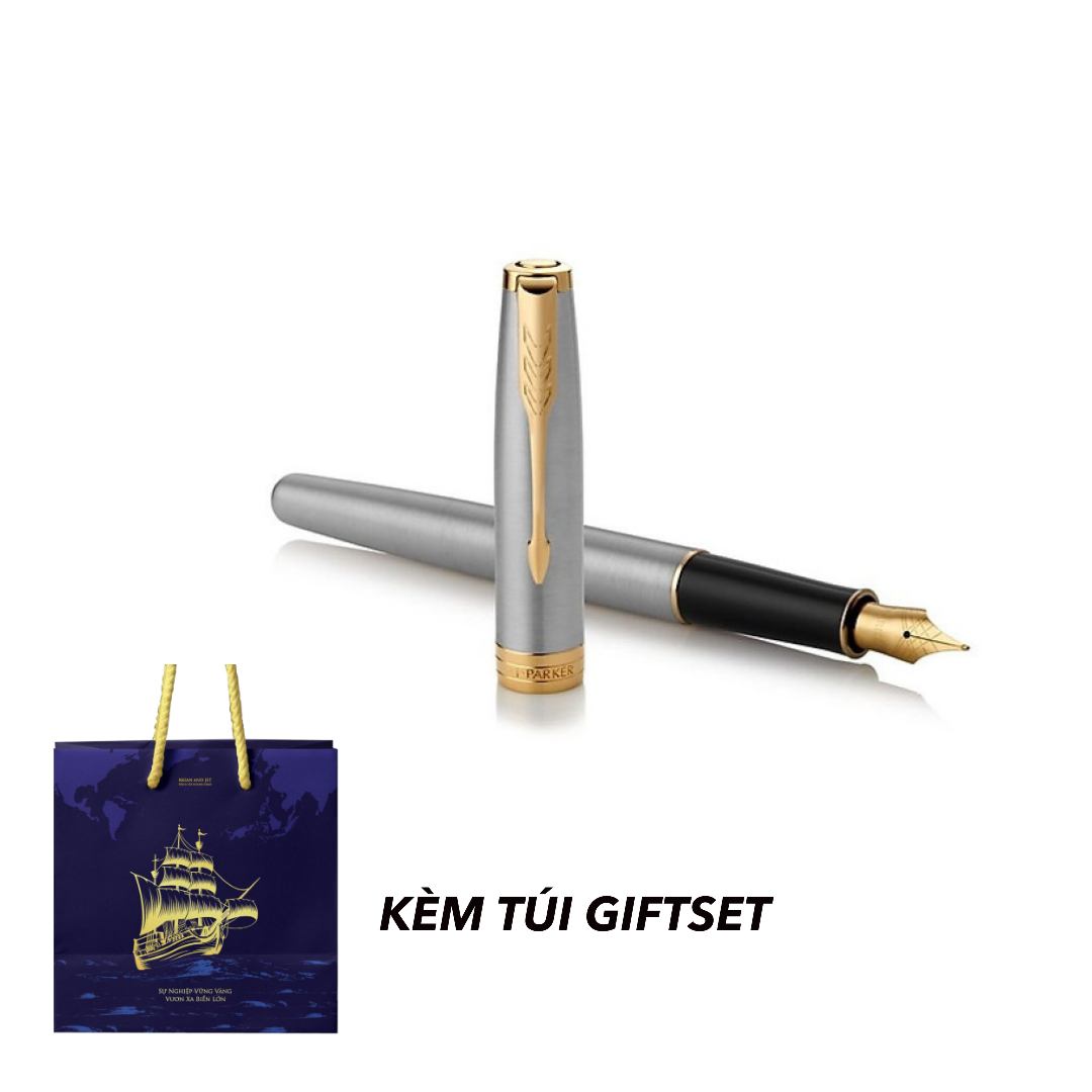 Bút Máy Chính Hãng Parker Sonnet Stainless Steel Kèm Túi Giftset B&amp;J Cao Cấp Dành Cho Doanh Nhân, Khẳng Định Đẳng Cấp Cá Nhân B&amp;J