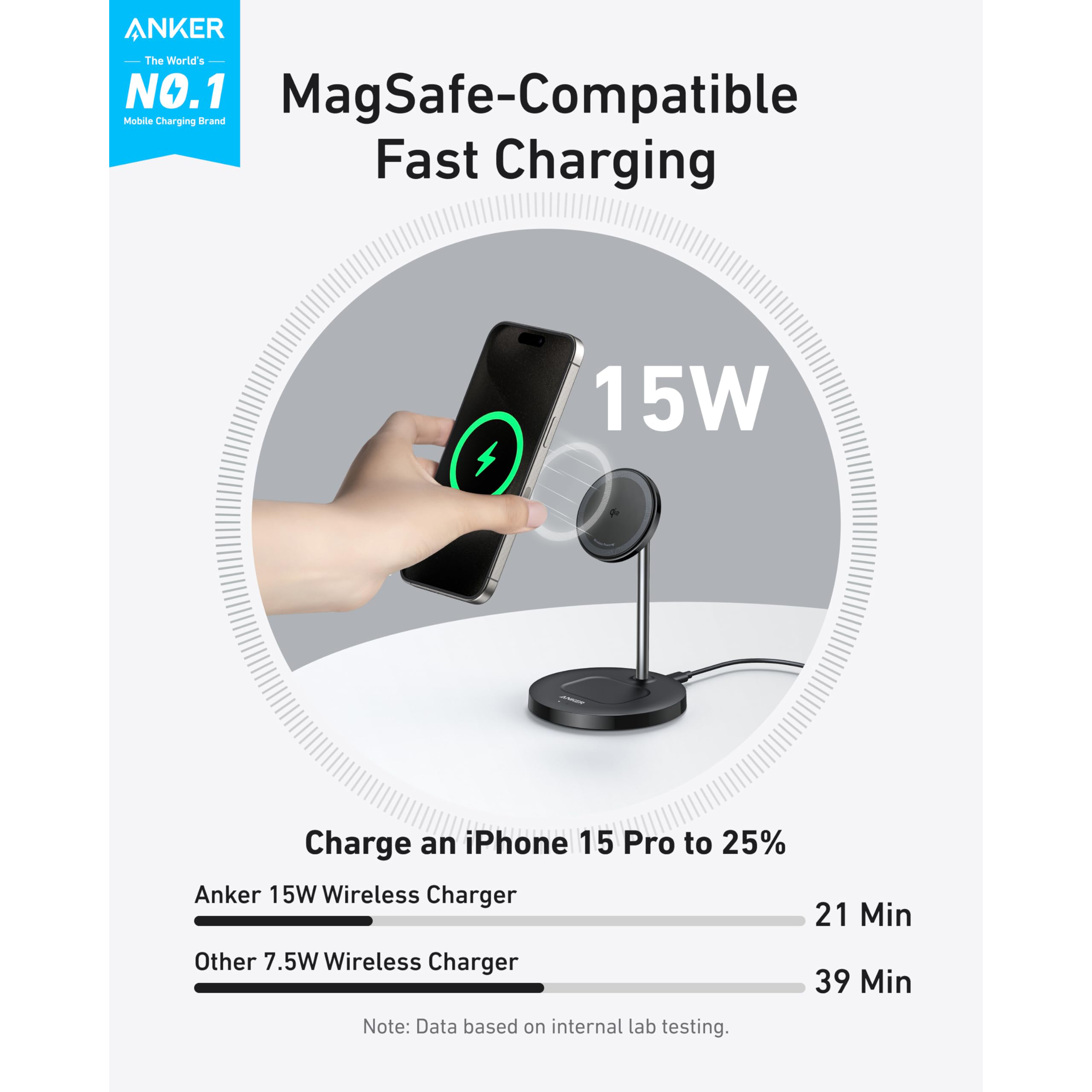 Đế sạc Anker MagGo 1C 15W (2-in-1, Stand, with USB-C cable) A2544 - Hàng Chính Hãng - Màu Đen